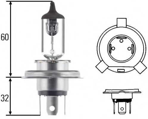 Bulb H4 Blue Light 60/55W 12V P43T/38 Hb472B 8GJ002525-361 by Hella